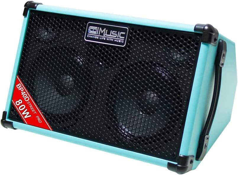 BP40D Acoustic Guitar Amplifier Busking Amp - 80W Portable Bluetooth Speaker with Battery, Chorus Reverb Delay Effect, 6 Inputs, 3-Band EQ