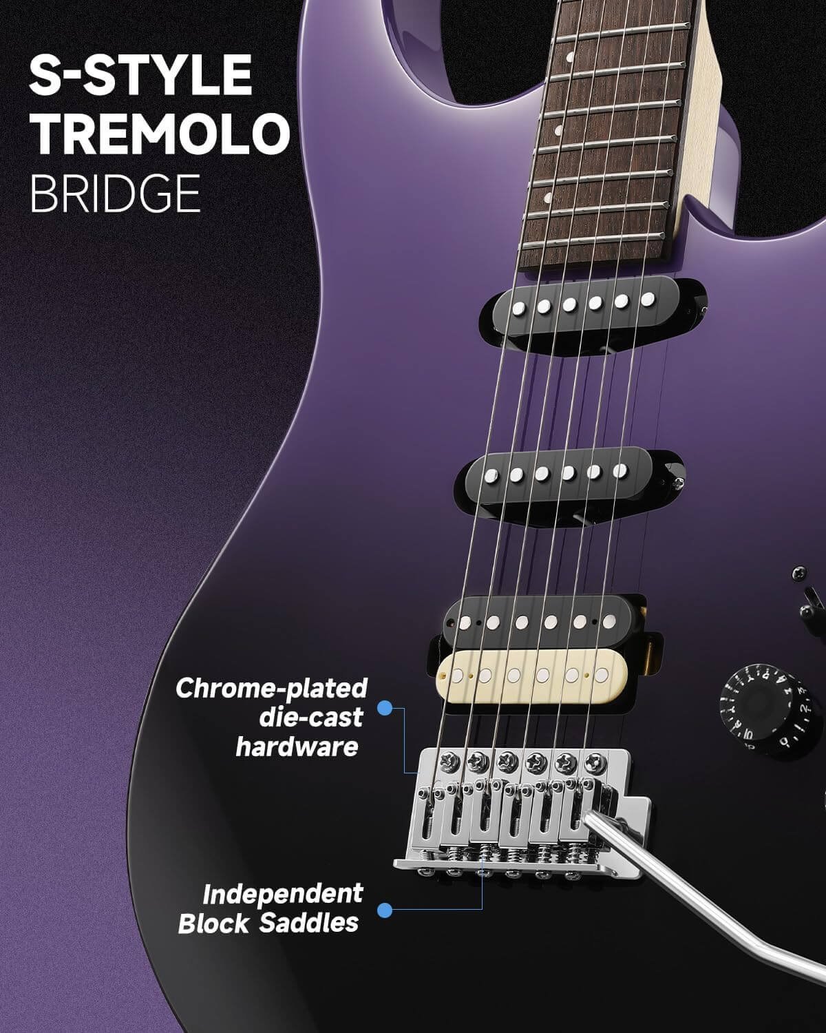 Donner DMT-66 39 Inch Full Size Electric Guitar for Beginner, Starter Electric Guitar Kit with Bag, Purplish Black