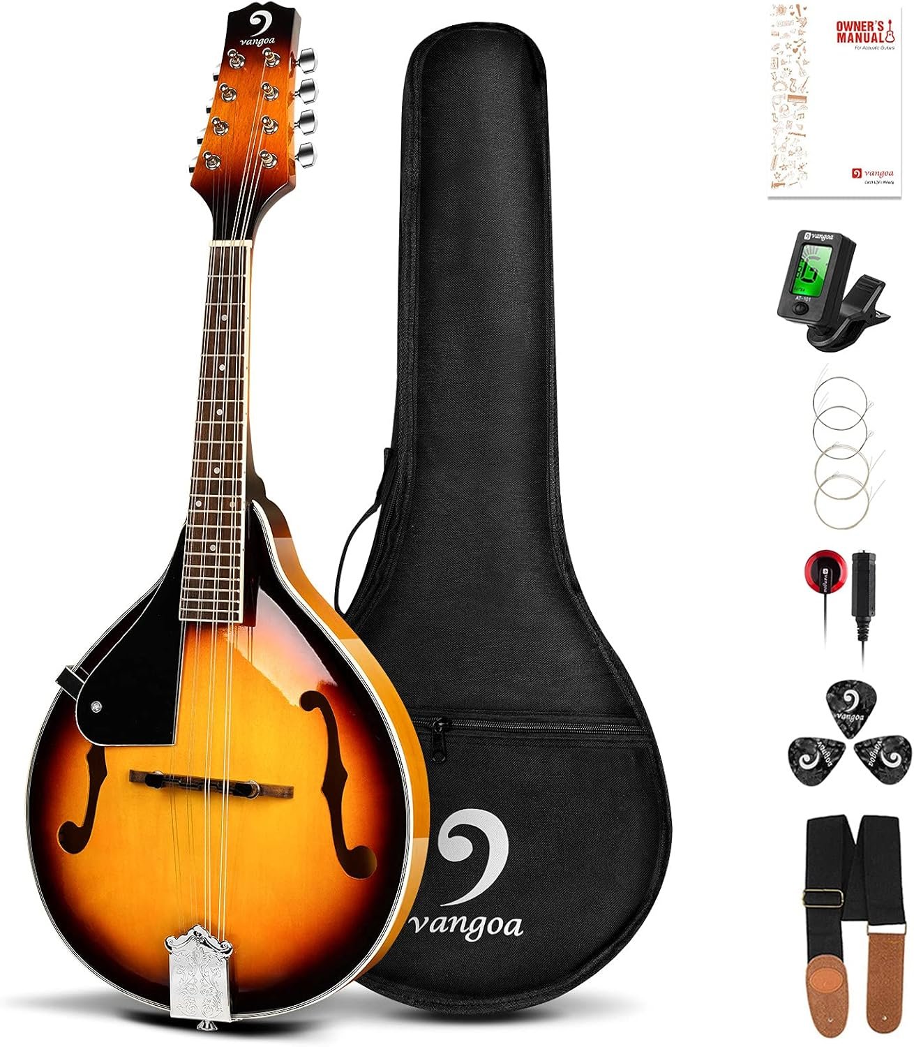 Vangoa LEFT-HANDED Mandolin Musical Instrument, Acoustic 8 String Mandolin A Style for Left Hand Beginners, Sunburst