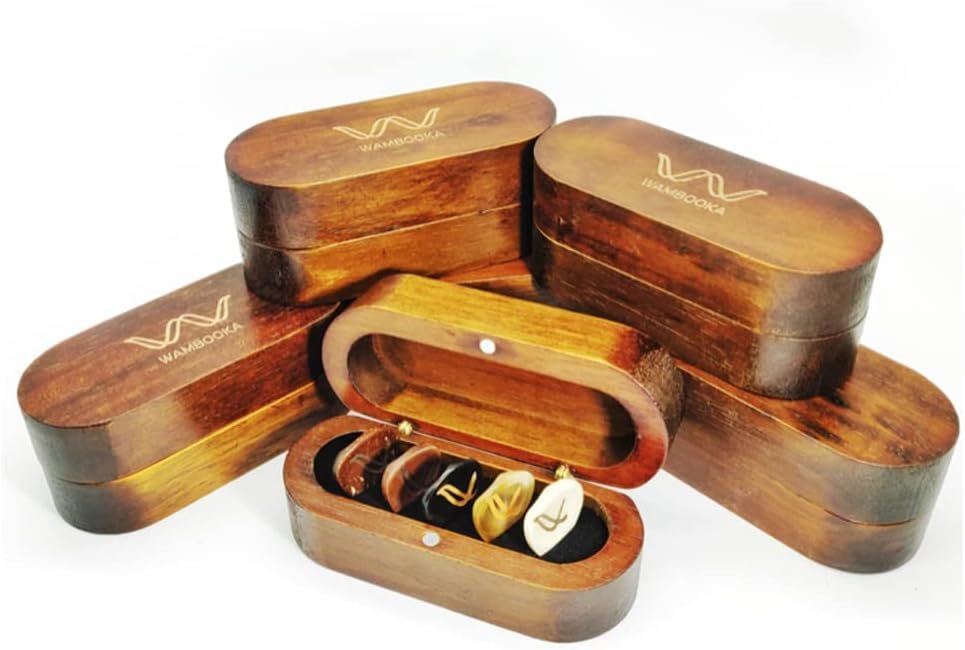 Wambooka Handcrafted guitar pick with anatomical imprint in bone, horn, wood and coconut (Transparent Horn)