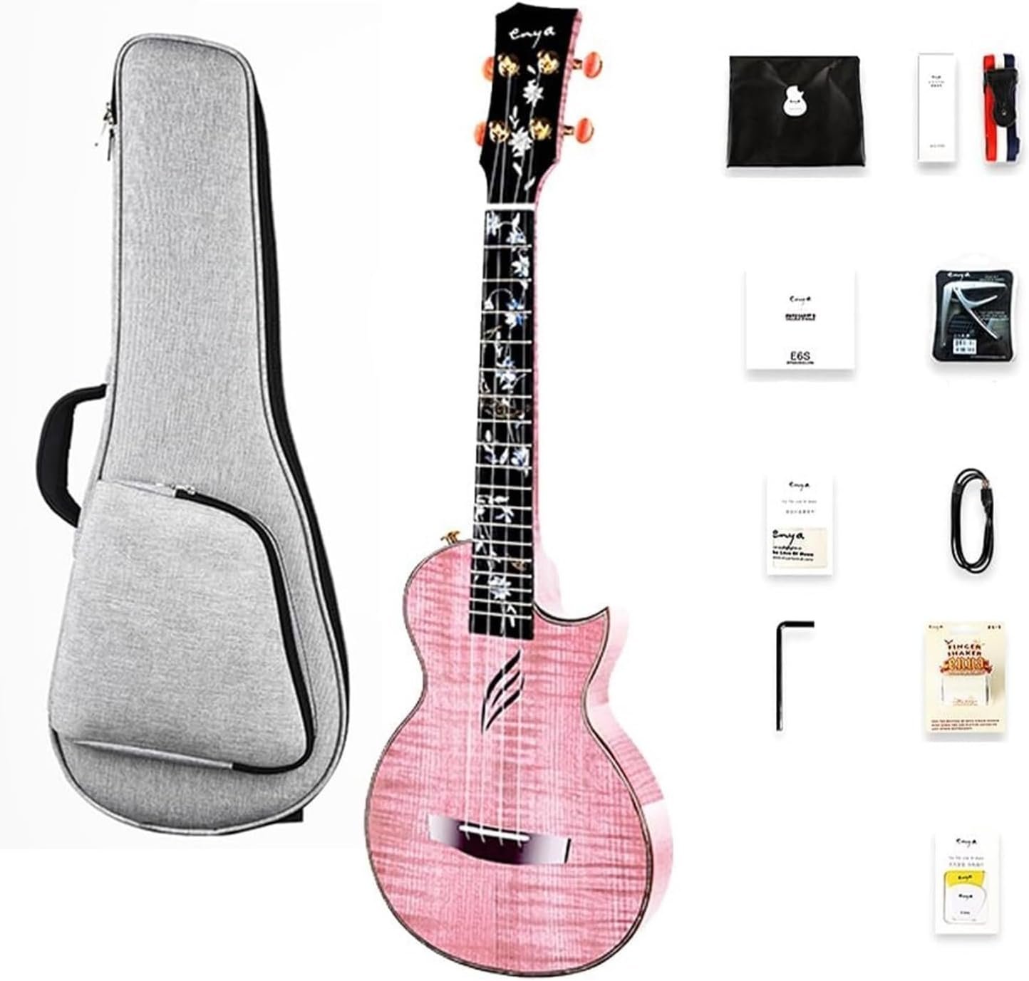 26-Inch Concert Ukulele with Flowered Fingerboard – All-in-One Package with Storage & Maintenance Tools for Beginners (Male/Female)(A)