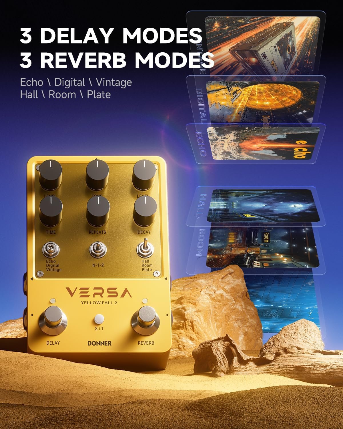 Donner Guitar Reverb Delay Pedal connected in a home studio setup