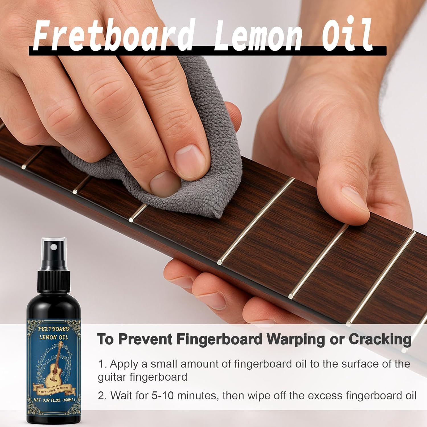 Guitar cleaning kit beside a well-maintained acoustic guitar